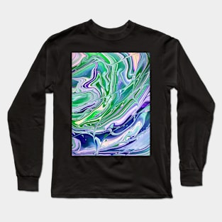 Peacock Feather - Abstract Acrylic Pour - Variant 2 Long Sleeve T-Shirt